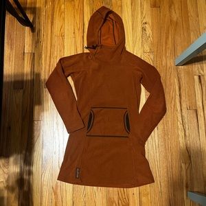 RARE burnt orange melanzana micro-grid fleece dress